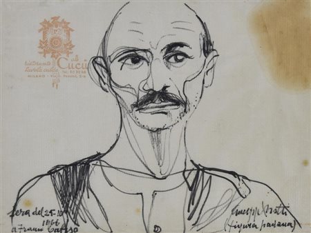 Giuseppe Motti FIGURA PADANA, 1966 pennarello su tovaglia, cm 27x36 firma,...