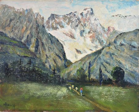 Alfredo Suppo PAESAGGIO MONTANO olio su cartone, cm 33,5x40 firma sul retro:...