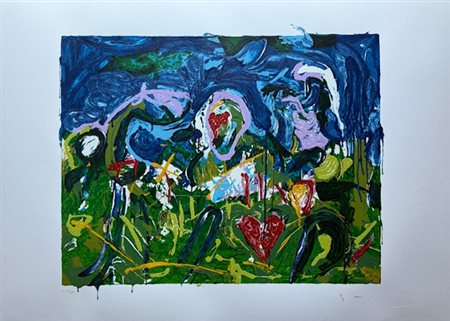 MARIO SCHIFANO, "Paesaggio con cuore", anni '90