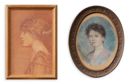 ANONIMO Lotto unico di 2 opere: Volto di donna Pastelli su carta cm 40x30,5...