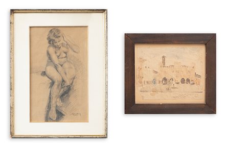 ANONIMO Lotto unico di 2 opere: Senza Titolo Carboncino su carta cm 39,5x24...