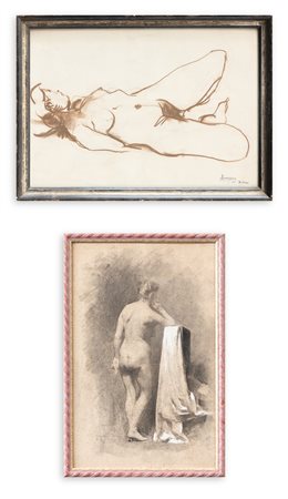 ANONIMO Lotto unico di 2 opere: Senza Titolo Carboncino e biacca su carta cm...