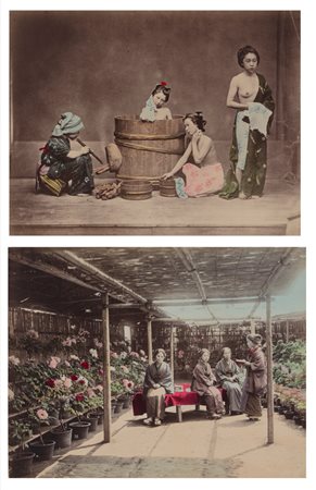 Kimbei Kusakabe (attribuito a) (1841 - 1934)  - Flower Garden ; Home Bathing, 1890s/1900s