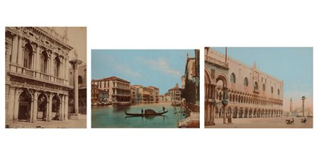 Carlo Ponti (1823 - 1893)  - Angolo della libreria e colonna San Secondo, Venezia; Canal Grande, Venezia ; Palazzo Ducale, Venezia, 1860s