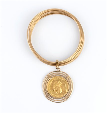  
Bracciale a cerchi in oro con sterlina pendente fine XIX secolo
 