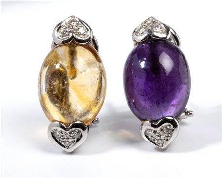  
Paio di orecchini in oro con diamanti e quarzi 
 