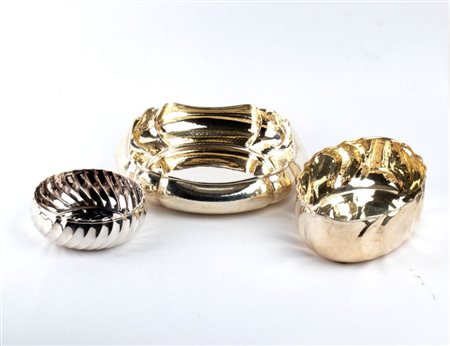  
Tre cestini italiani in argento Anni '80
 Peso totale: 1100 gr.