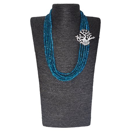 Collana a 5 fili di rondelle in apatite blu con chiusura in argento