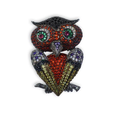 Spilla vintage a forma di gufo con strass