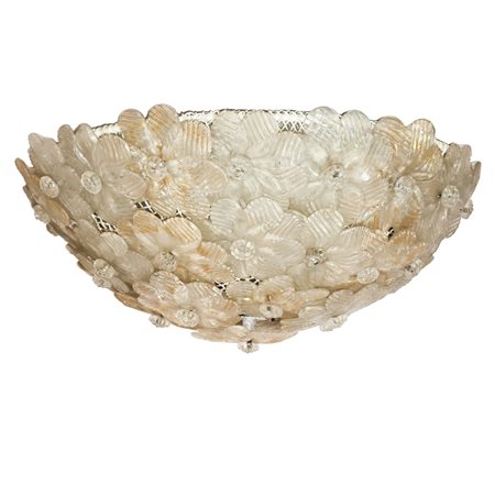 Barovier e Toso - Cesto di fiori, Lampada plafoniera in vetro di Murano bianco e oro