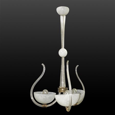 Lampadario con coppe in vetro di Murano in filigrana