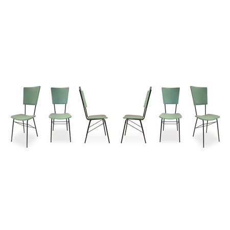 N°6 Sedie Vintage, colore verde, con struttura in metallo, 1950s/60s