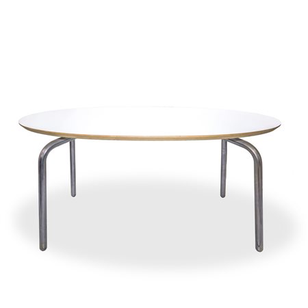 Mark Newson per Cappellini Design - Tavolo ovale con piano in legno bianco e piedi in metallo