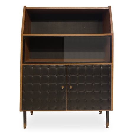 Libreria in legno con vetro e inserti in pelle, 1960s