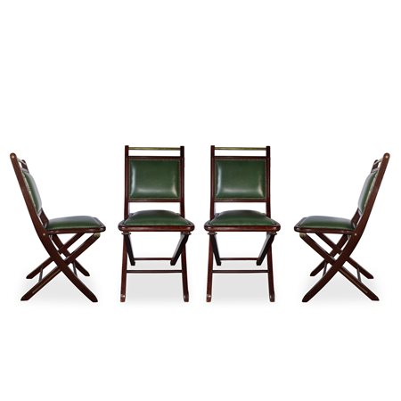 N°4 sedie pieghevoli in pelle verde e ottone