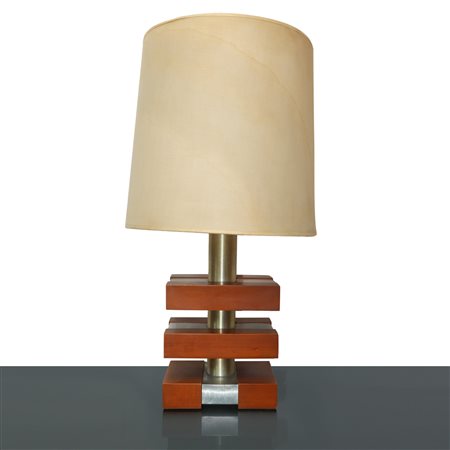 Lampada da tavolo vintage in acciaio e oak con paralume, 1960s