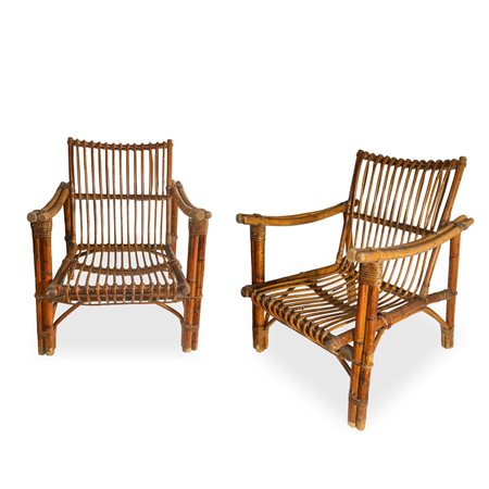 Coppia di poltrone in rattan color legno