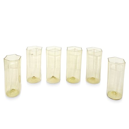 Venini (attribuito a) - N°6 Bicchieri esagonali in vetro di Murano giallo paglierino