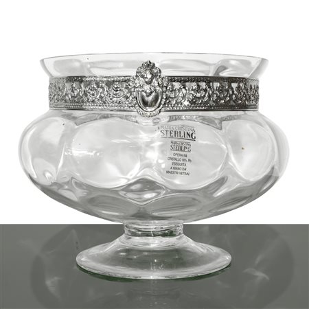 Maria Cristina Sterling - centrotavola in cristallo con bocca fascetata in argento sterling a motivi floreali