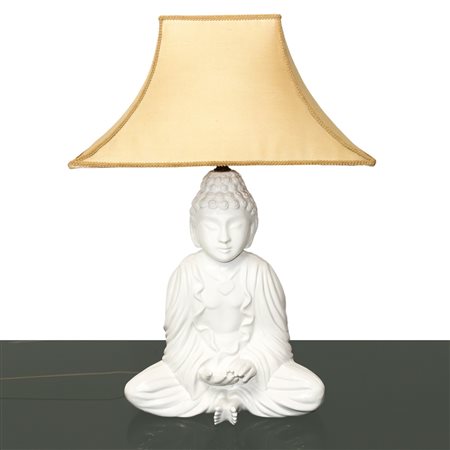 Lampada da tavolo in ceramica bianca con base Buddha