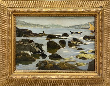 CESARE BERTOLOTTI, "Marina con gli scogli"