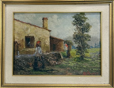 LEONARDO BAZZARO, "Casolare con personaggi"