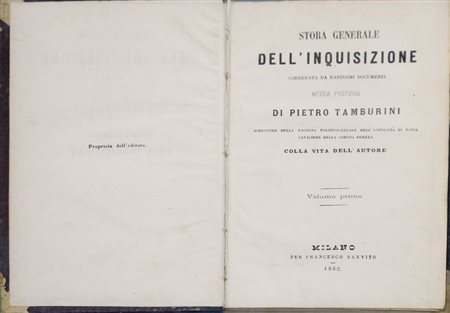 Pietro Tamburini (Brescia 1737 - Pavia 1827)  - Storia generale dell'Inquisizione, 1862