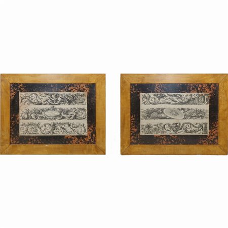 Jean  Le Pautre (Parigi 1618 - Parigi 1682)  - Coppia di incisioni raffiguranti festoni con Putti,Ninfe e Gorgonie 