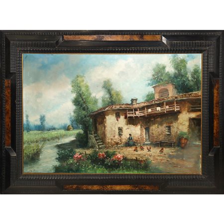 Marco Gozzi (Bergamo 1759 - Milano 1839)  - Paesaggio con case