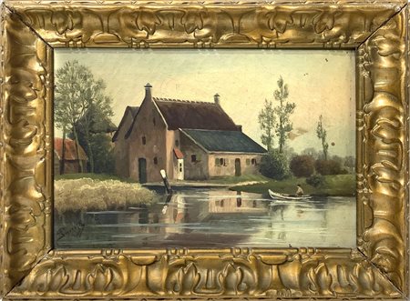 Paesaggio case sul lago, Early 20°  secolo