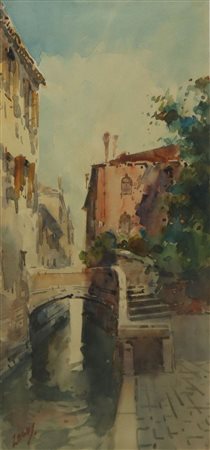 Luigi Zago (Villafranca di Verona 1952 - Mendoza 11/04/2023)  - Paesaggio con ponte, 19° /20°  secolo