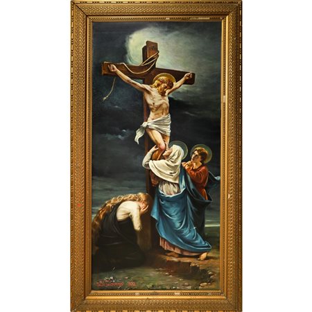 Emanuele  Di Giovanni (1887 - 1979)  - Crocifissione di Gesù con ai piedi Maria Maddalena, la Madonna e San Giovanni, 19