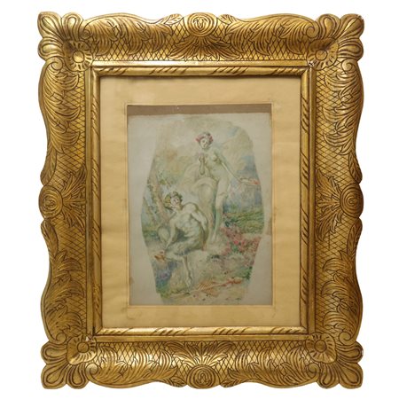 Gaetano  Emanuele (Catania 1876 - 1953)  - Satiro con ninfa, November 1930
