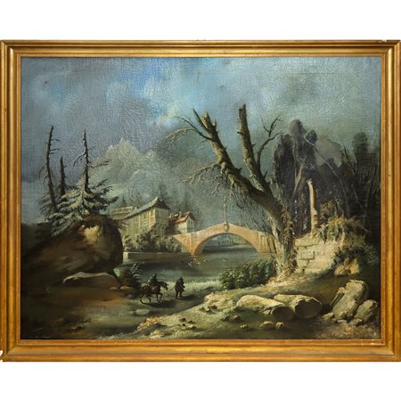 Paesaggio con ponte e personaggi, 19°  secolo