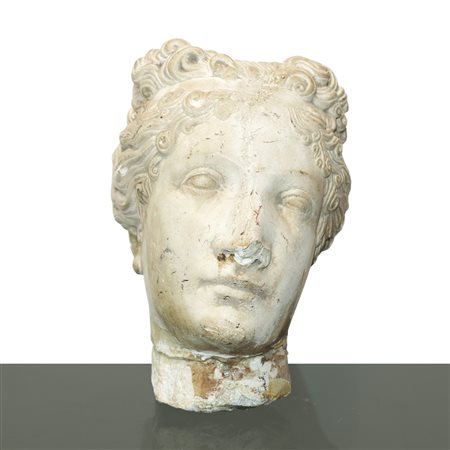 Testa di Venere dei Medici in malta cementizia con piedistallo in ferro 