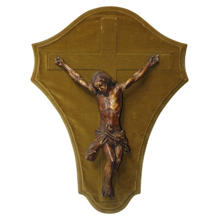 Cristo su base in velluto verde