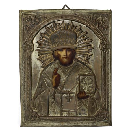 Icona russa raffigurante San Nicola, 19°  secolo