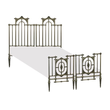 Letto matrimaniale composto da n°2 lettini in alpacca, late 19°  secolo