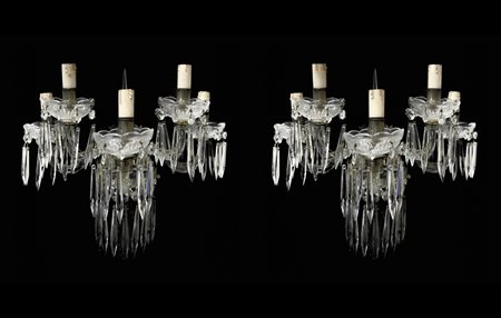 Coppia di appliques in vetro con brindoli a cinque luci molati a mano, 19°  secolo