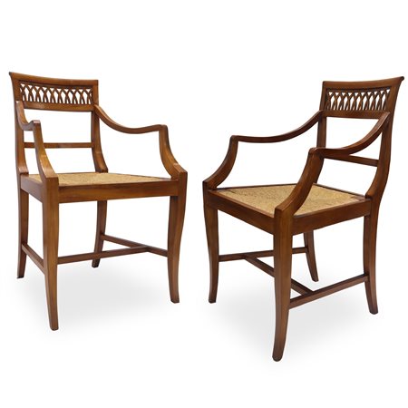 Coppia di poltrone con struttura in legno e seduta in corda , early 1900s