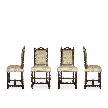 N°4 Sedie con spalliera alta e tappezzeria floreale , early 20°  secolo