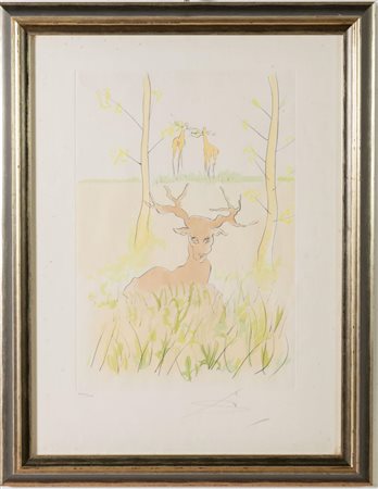 Salvador Dalí (Figueres 1904 - 1989), "Le cerf malade", dalla serie Le Bestiaire, 1974.