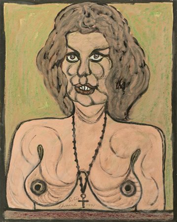 Pietro Ghizzardi (Viadana 1906 - Boretto 1986), "Ritratto di donna con rosario", 1971.