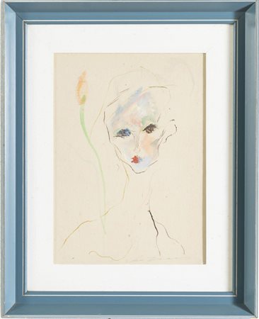 Ernesto Treccani (Milano 1920 - 2009), "Fanciulla e rosa", 1972.