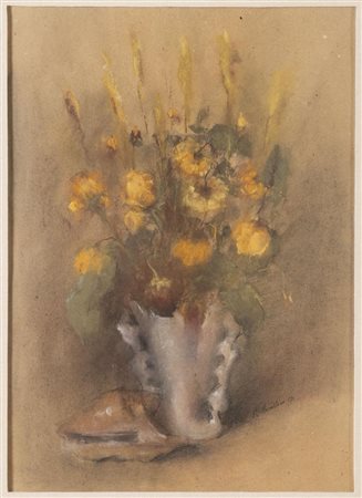 Norma Mascellani (Bologna 1909 - 2009), "Rose gialle con conchiglia", 1971.
