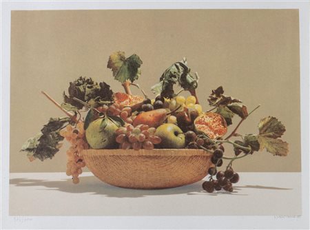 Luciano Ventrone (Roma 1942 – Collelongo 2021), "Cesta di frutta", 1995.
