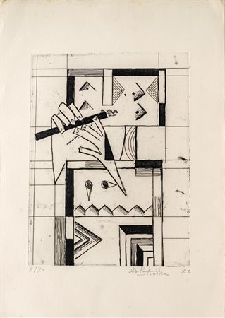 Ibrahim Kodra (Ishëm 1918 - Milano 2006), "Figura con flauto", 1972.