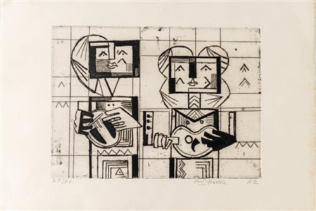 Ibrahim Kodra (Ishëm 1918 - Milano 2006), "Musicanti", 1972.