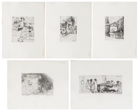 Walter Piacesi (Ascoli Piceno 1929), Cartella di cinque acqueforti "Se quel Piacesi io fossi", 1981.