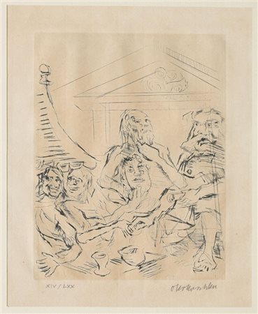 Oskar Kokoschka (Pöchlarn 1886 – Montreux 1980), "Das Streitgespräch", dalla serie di illustrazioni per Le rane di Aristofane, 1968.